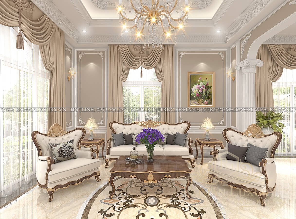 phòng khách biệt thự 3 tầng kiểu châu âu