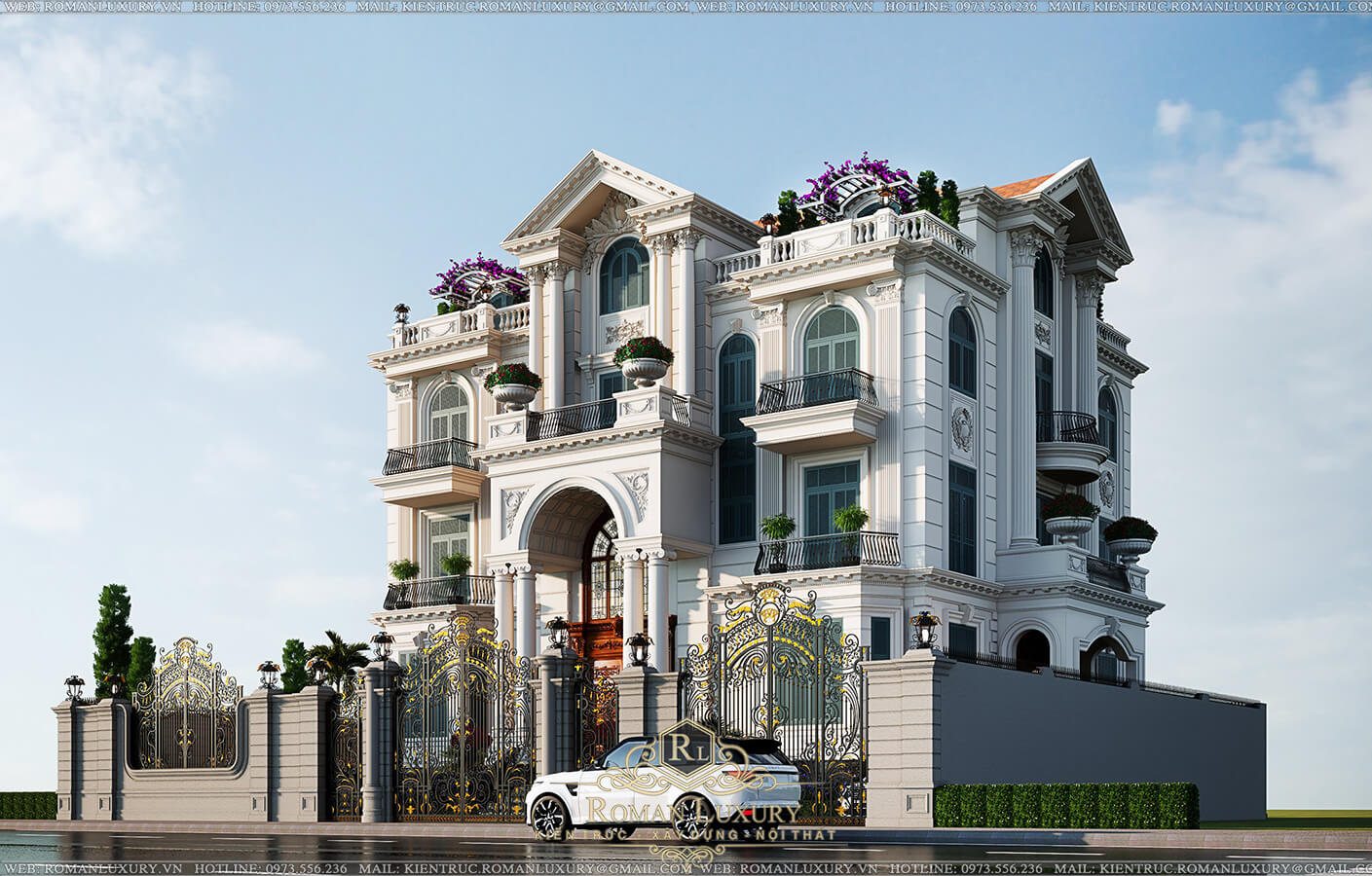 mặt tiền biệt thự 4 tầng tân cổ điển 4