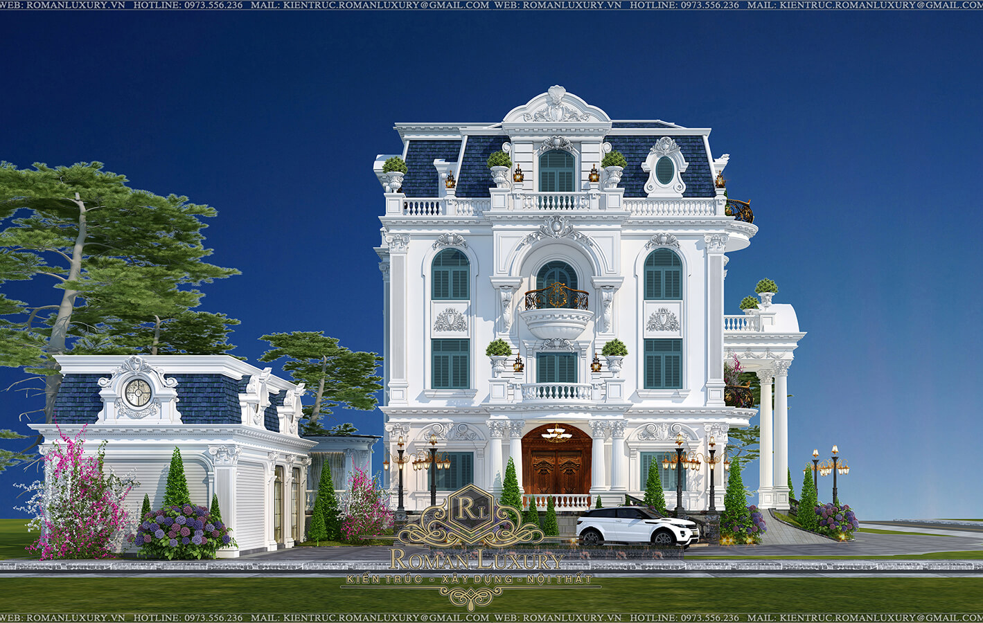 mặt tiền biệt thự cổ điển 4 tầng 4