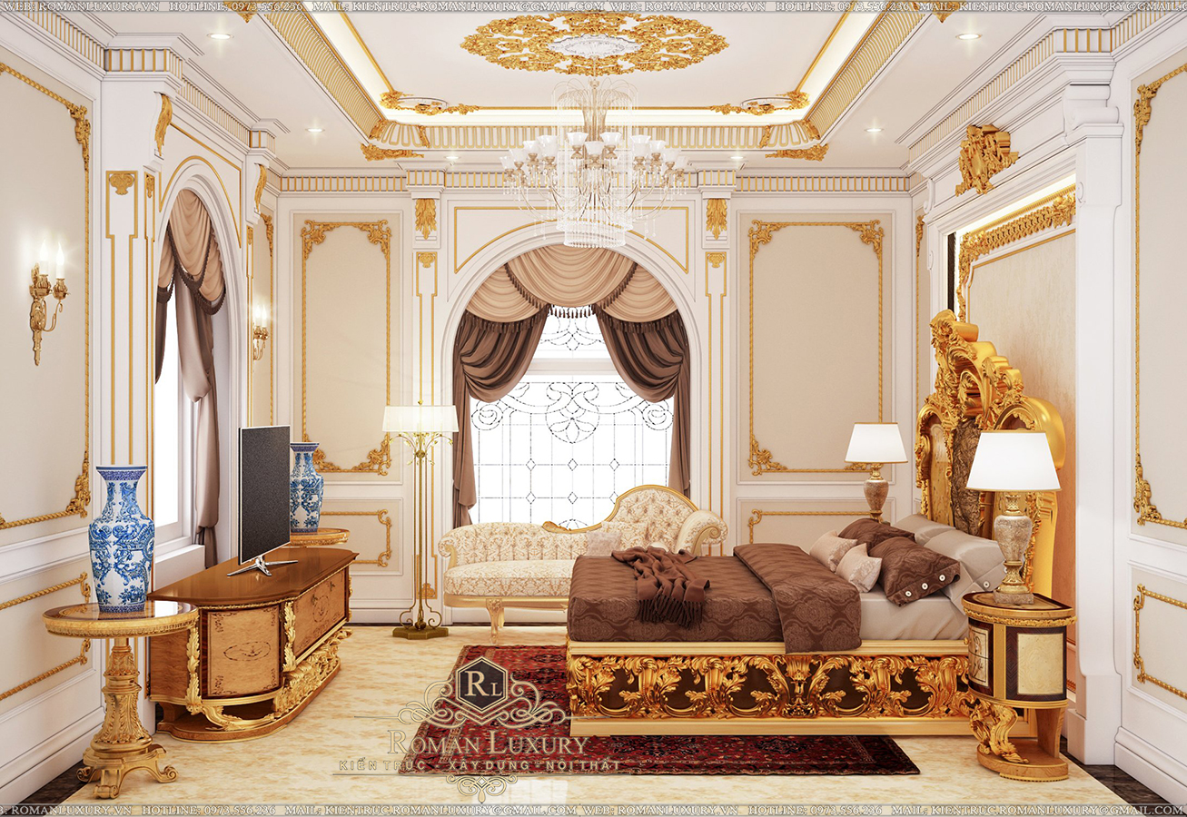 phòng ngủ biệt thự lâu đài 4 tầng cổ điển