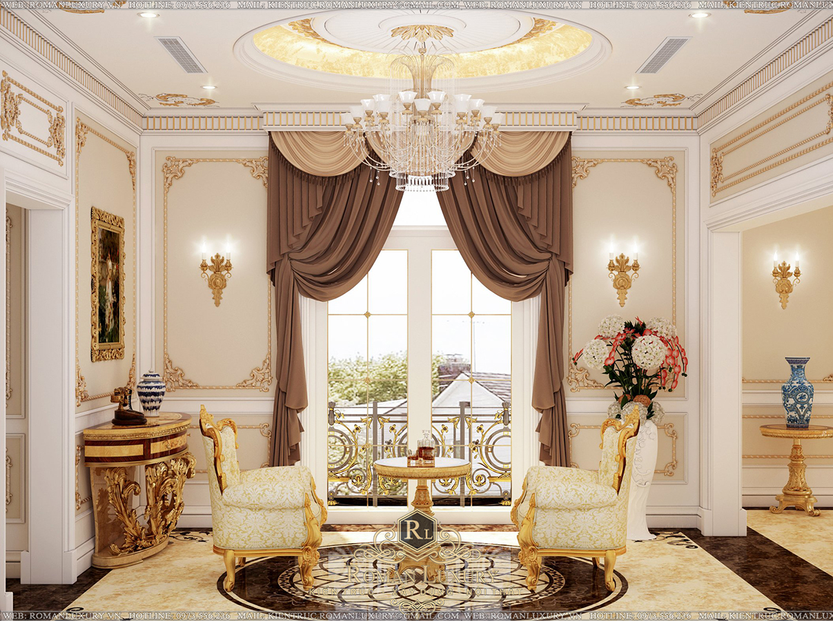 phòng ngủ biệt thự lâu đài 4 tầng cổ điển