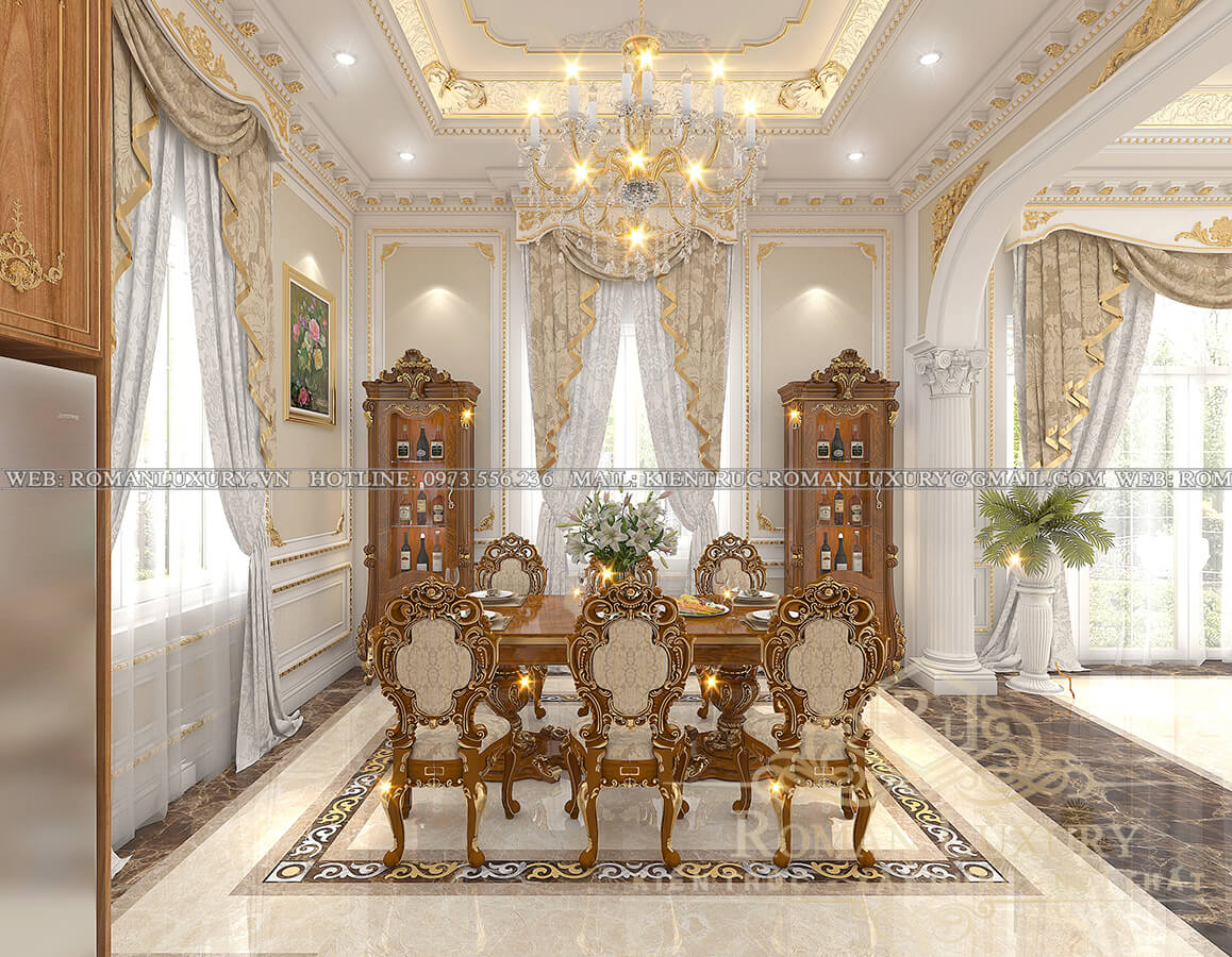 phòng bếp biệt thự kiến trúc tân cổ điển