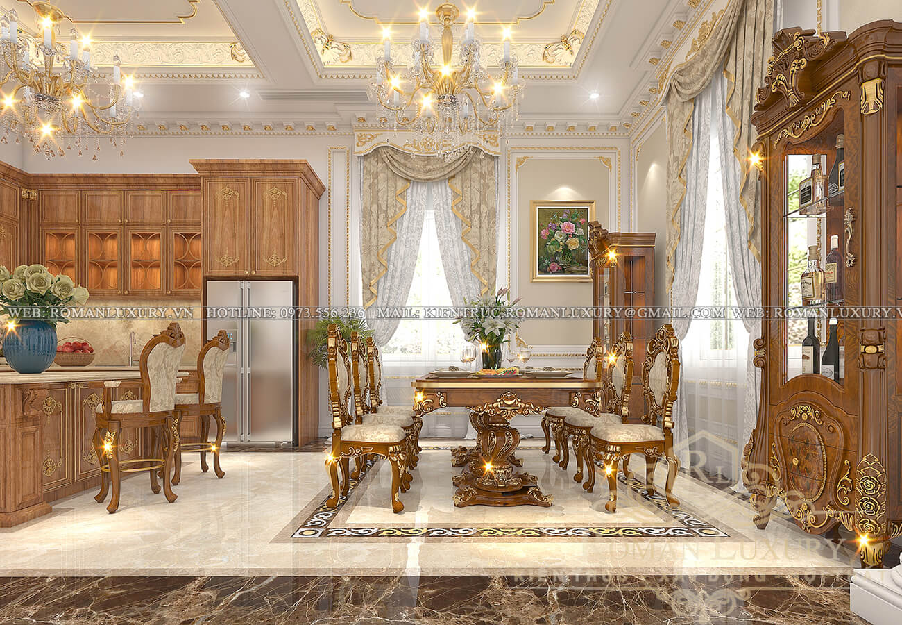 phòng bếp biệt thự kiến trúc tân cổ điển