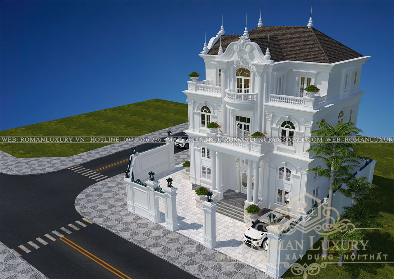 mặt tiền mẫu biệt thự 3 tầng kiểu pháp