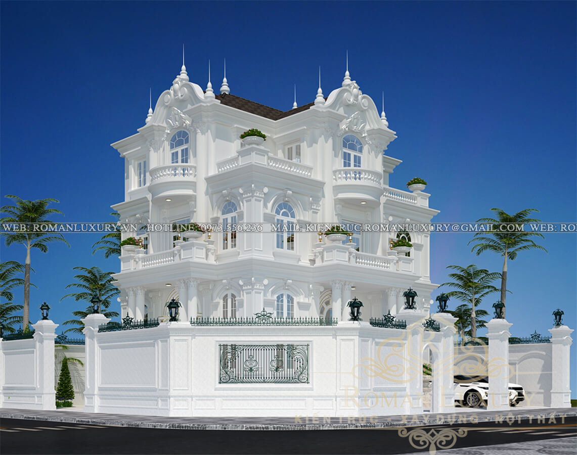 mặt tiền mẫu biệt thự 3 tầng kiểu pháp
