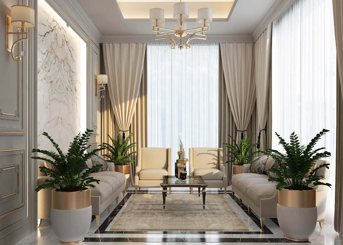 thiết kế nội thất phòng khách tân cổ điển 11
