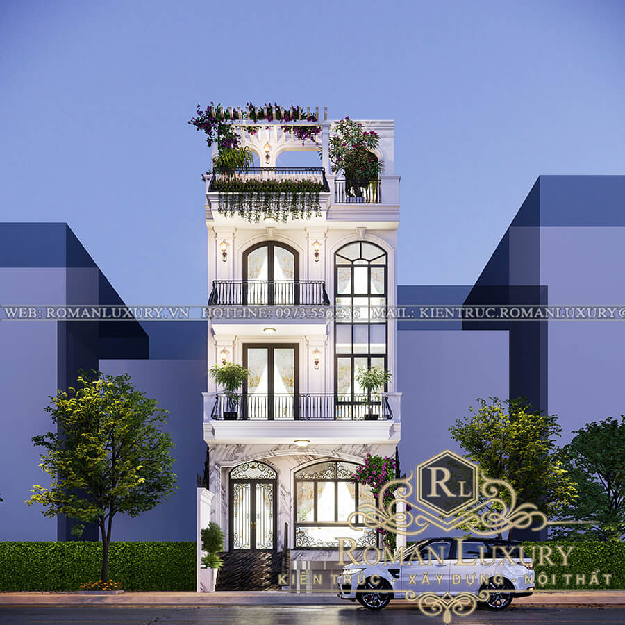 thiết kế nhà phố 4 tầng có thang máy 1