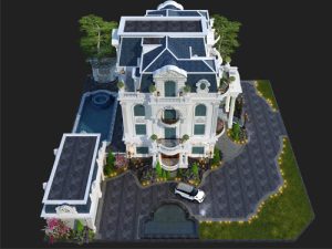 thiết kế nội thất biệt thự với gỗ gõ đỏ