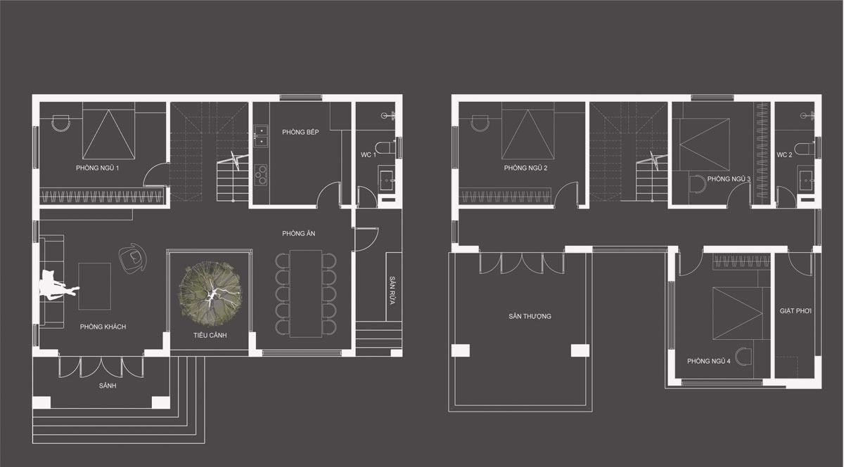 bản vẽ biệt thự 2 tầng chữ U
