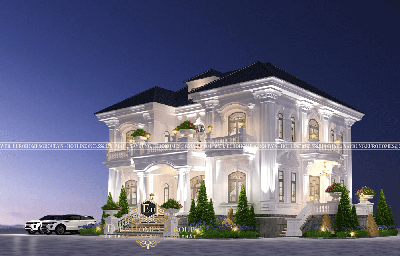 mẫu thiết kế biệt thự 2 tầng tân cổ điển chữ U