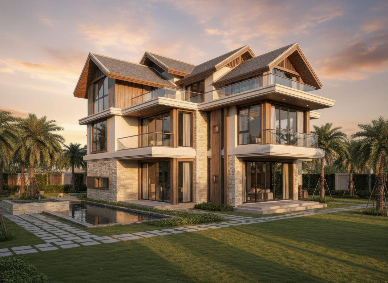 biệt thự 3 tầng mái thái hiện đại