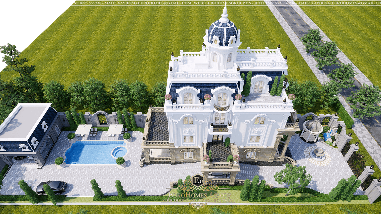 biệt thự lâu đài 3 tầng tân cổ điển có hồ bơi