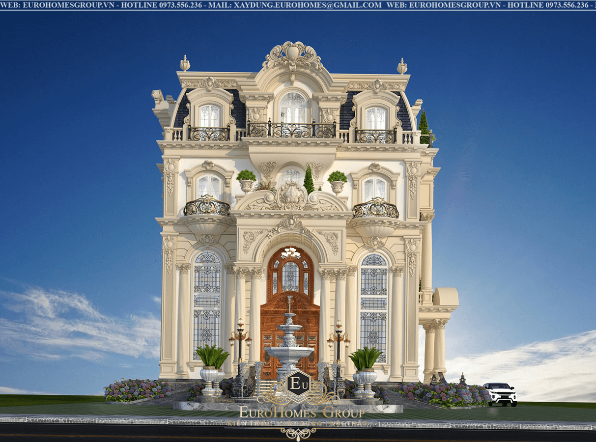 biệt thự lâu đài 3 tầng tân cổ điển mái mansard