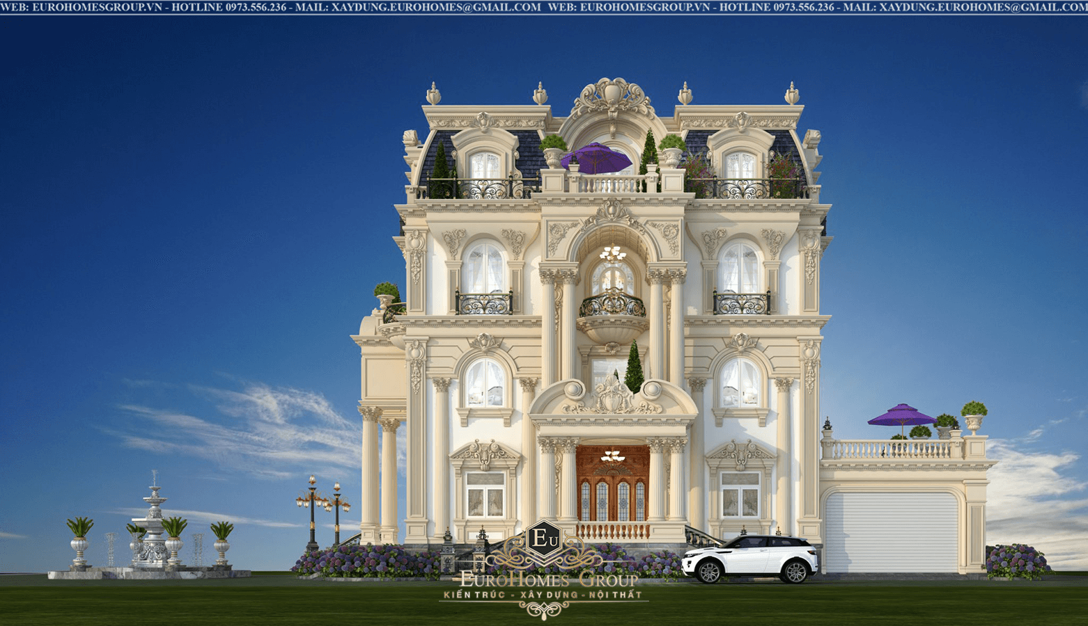 biệt thự lâu đài 3 tầng tân cổ điển mái mansard