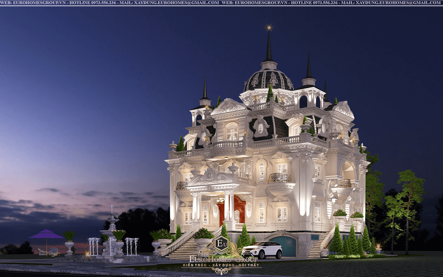 biệt thự lâu đài 3 tầng tân cổ điển mái vòm