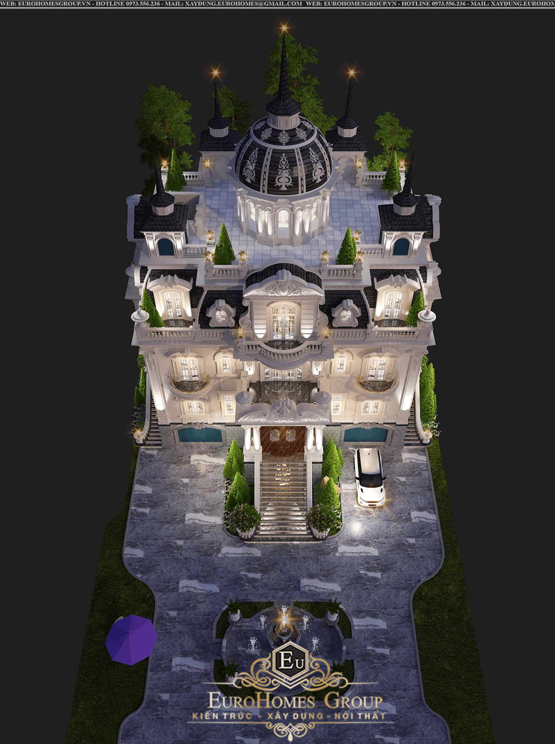 biệt thự lâu đài 3 tầng tân cổ điển mái vòm