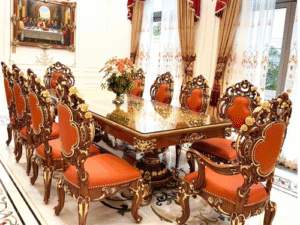 bộ bàn ghế ăn gỗ gõ đỏ pachy tân cổ điển