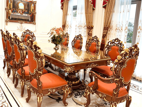 bộ bàn ghế ăn gỗ gõ đỏ pachy tân cổ điển