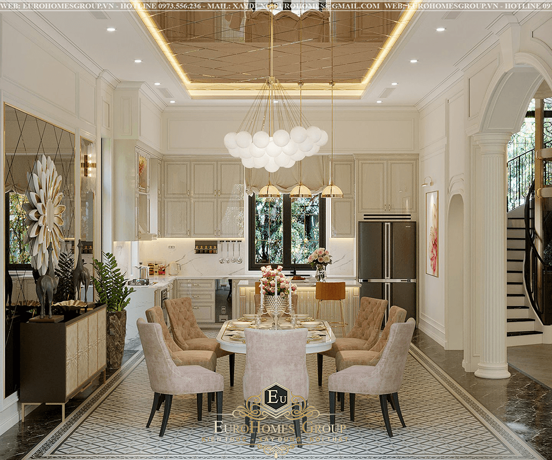tủ bếp tân cổ điển gỗ gõ đỏ