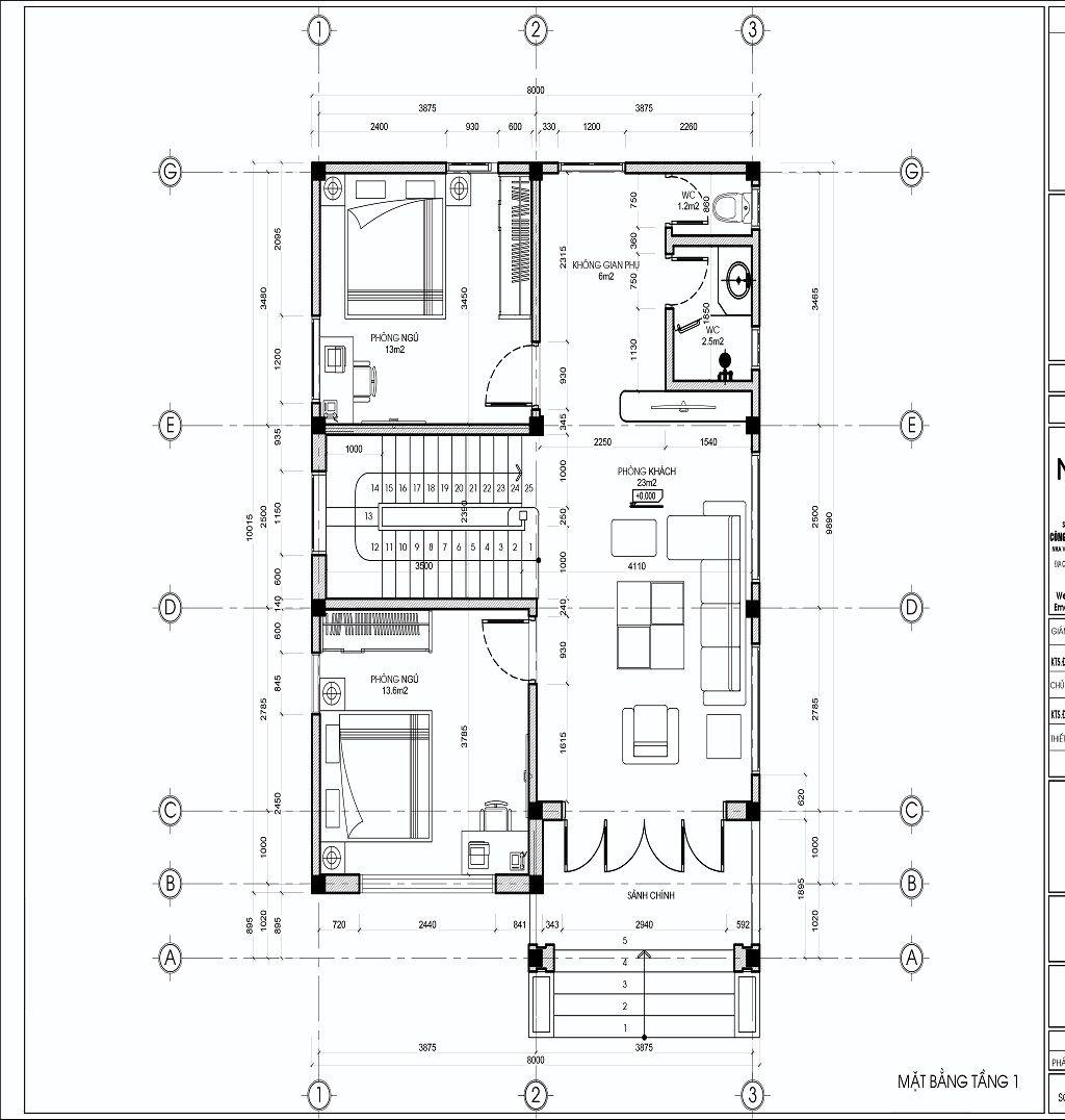 bản vẽ mặt bằng biệt thự mặt tiền ngang 8m