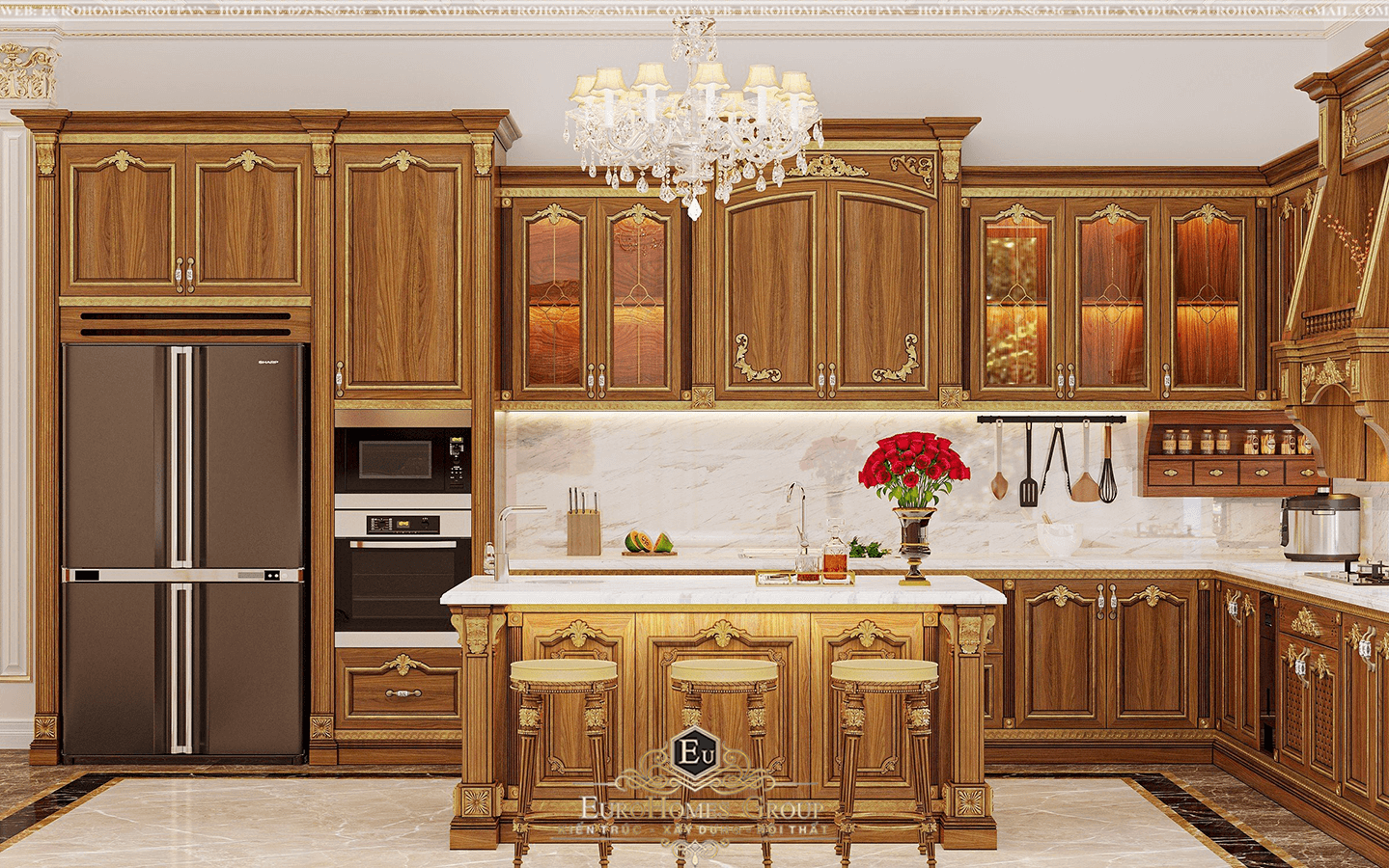 thiết kế nội thất biệt thự vườ 1 tầng tân cổ điển