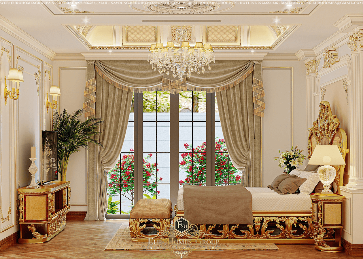 thiết kế nội thất biệt thự vườ 1 tầng tân cổ điển